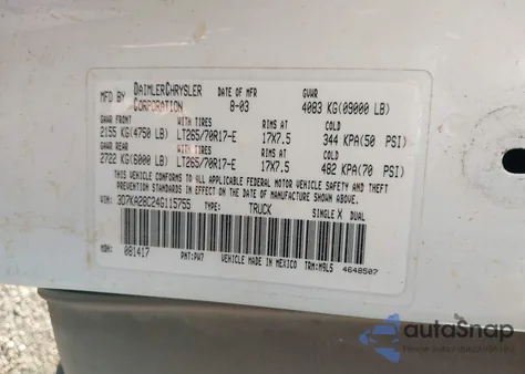 2004 Dodge Ram 2500 Slt/Laramie from USA, damaged, VIN 3D7KA28C24G115755